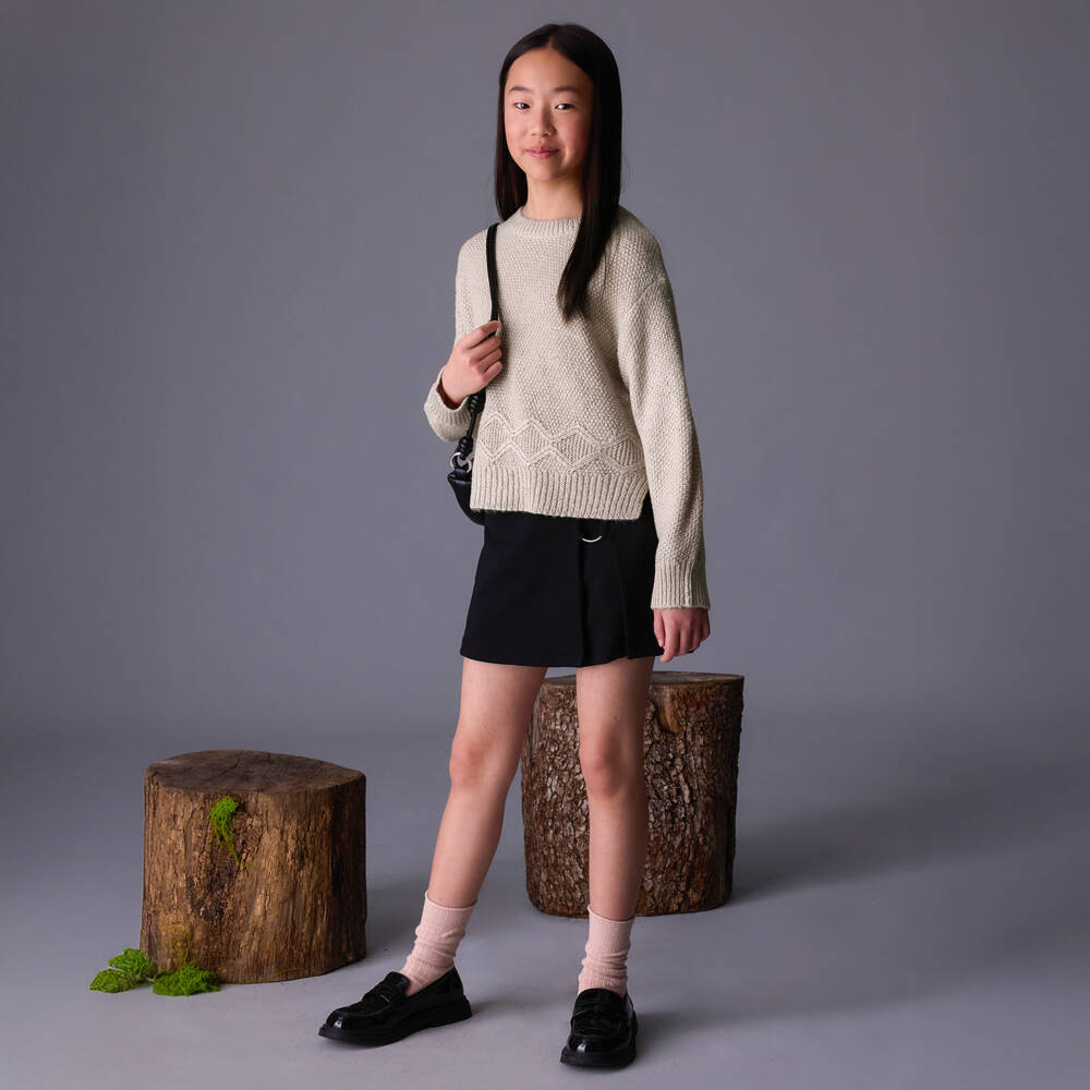 Mayoral-Girls Beige Sparkle Knit Jumper | Childrensalon Outlet