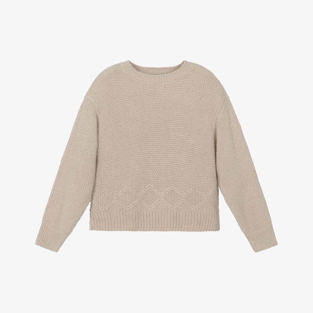 Mayoral-Girls Beige Sparkle Knit Jumper | Childrensalon Outlet