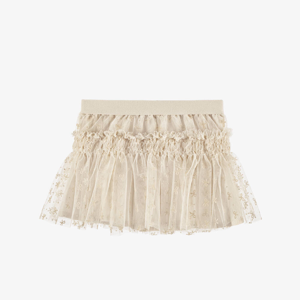 Mayoral-Girls Beige Sparkly Bow Tulle Skirt | Childrensalon Outlet