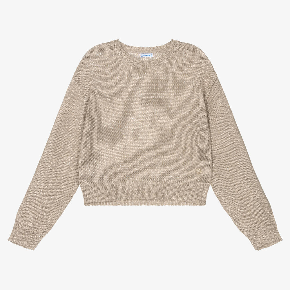 Mayoral - Girls Beige Sparkly Sweater | Childrensalon
