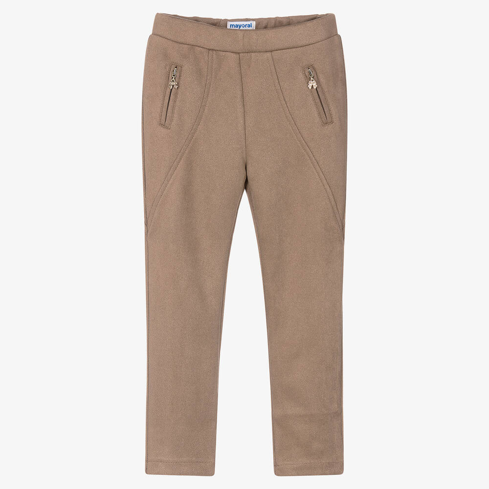 Mayoral-Girls Beige Sparkly Trousers | Childrensalon Outlet