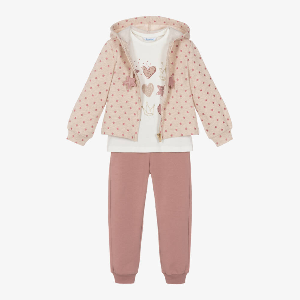 Mayoral-Girls Beige Star Hoodie Set | Childrensalon Outlet