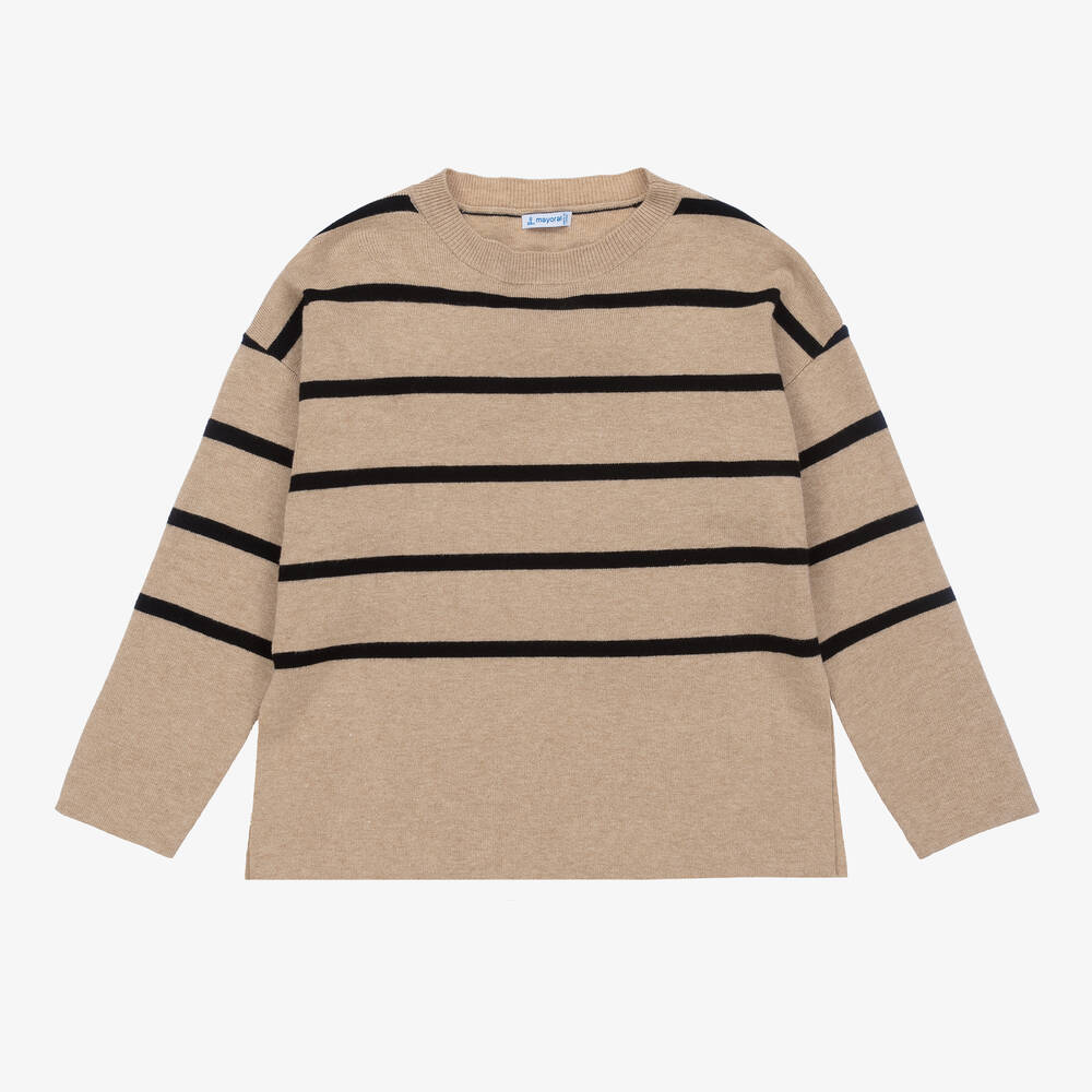 Mayoral - Pull rayé beige en viscose Fille | Childrensalon