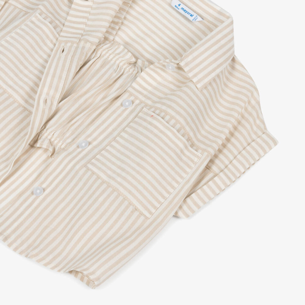 Mayoral-Girls Beige Striped Blouse Duo | Childrensalon Outlet
