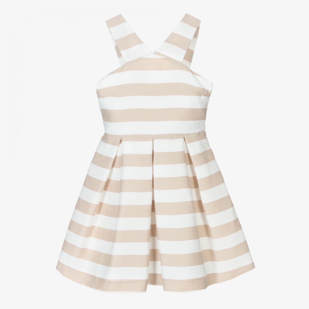 Mayoral - Girls Beige Striped Dress | Childrensalon