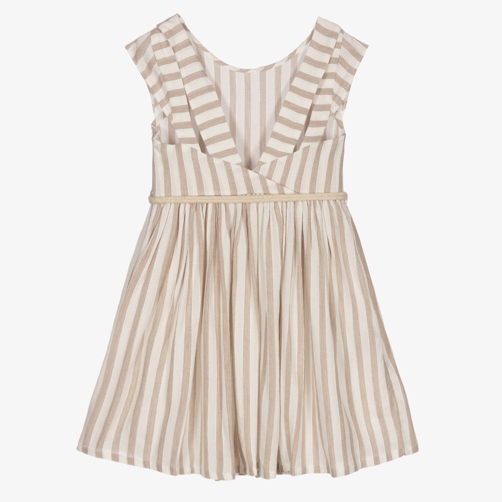 Mayoral-Girls Beige Striped Dress | Childrensalon Outlet