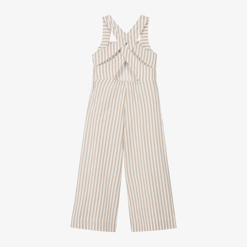 Mayoral Girls Beige Striped Jumpsuit