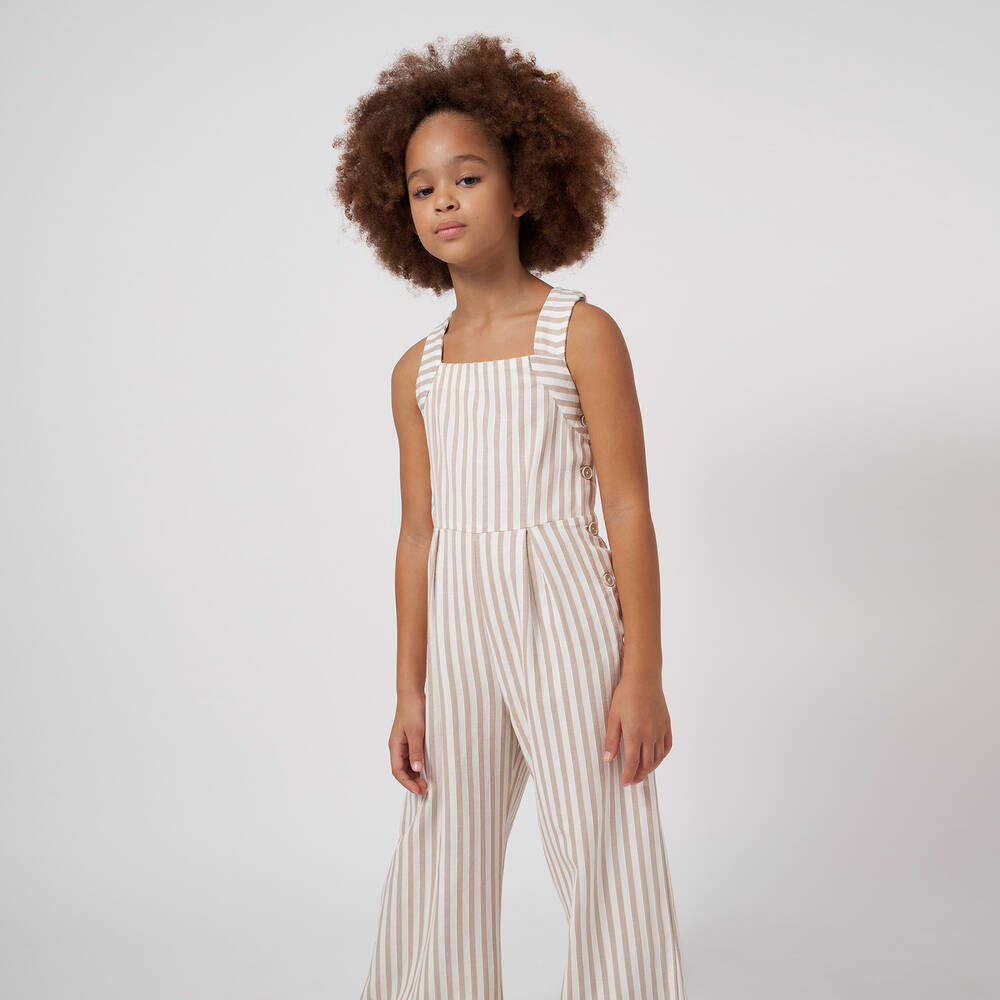 Mayoral Girls Beige Striped Jumpsuit