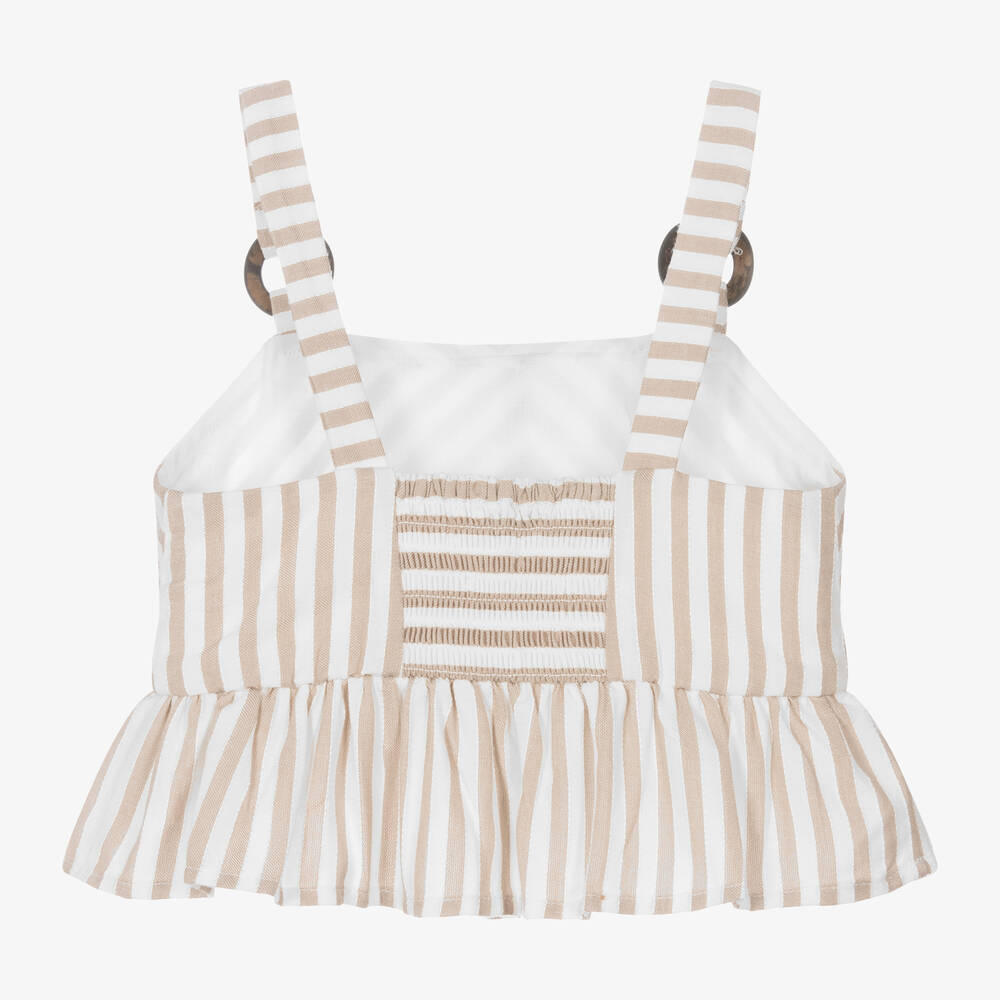 مايورال-توب بلا أكمام فيسكوز وقطن مقلم لون بيج وأبيض | Childrensalon Outlet