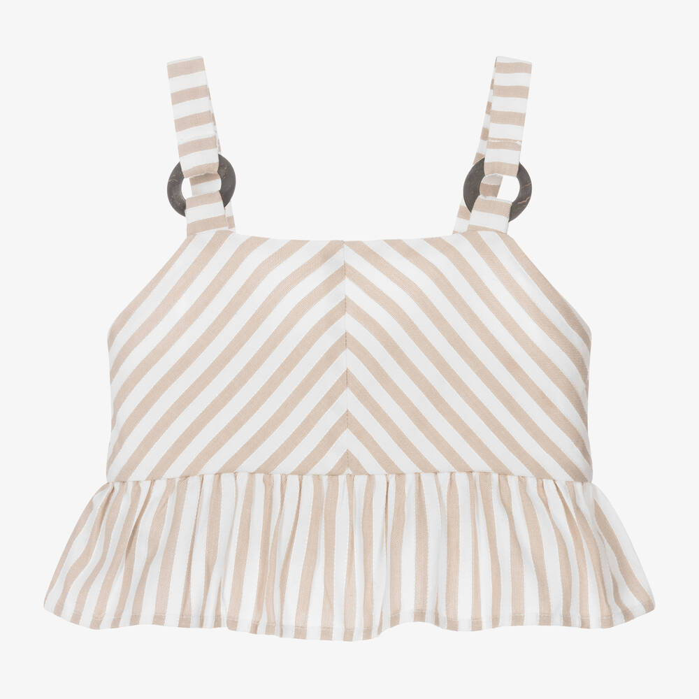 Mayoral-Girls Beige Striped Sleeveless Top | Childrensalon Outlet