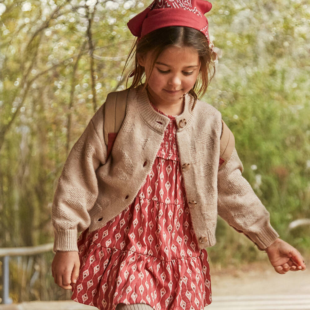 Mayoral-Girls Beige Textured Knit Cardigan | Childrensalon Outlet