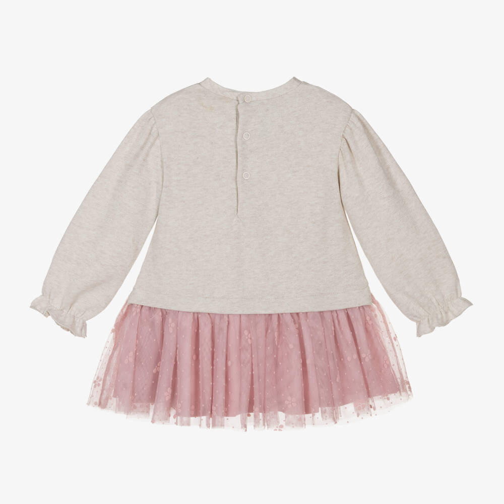 Mayoral-فستان تول وجيرسي لون بيج | Childrensalon Outlet