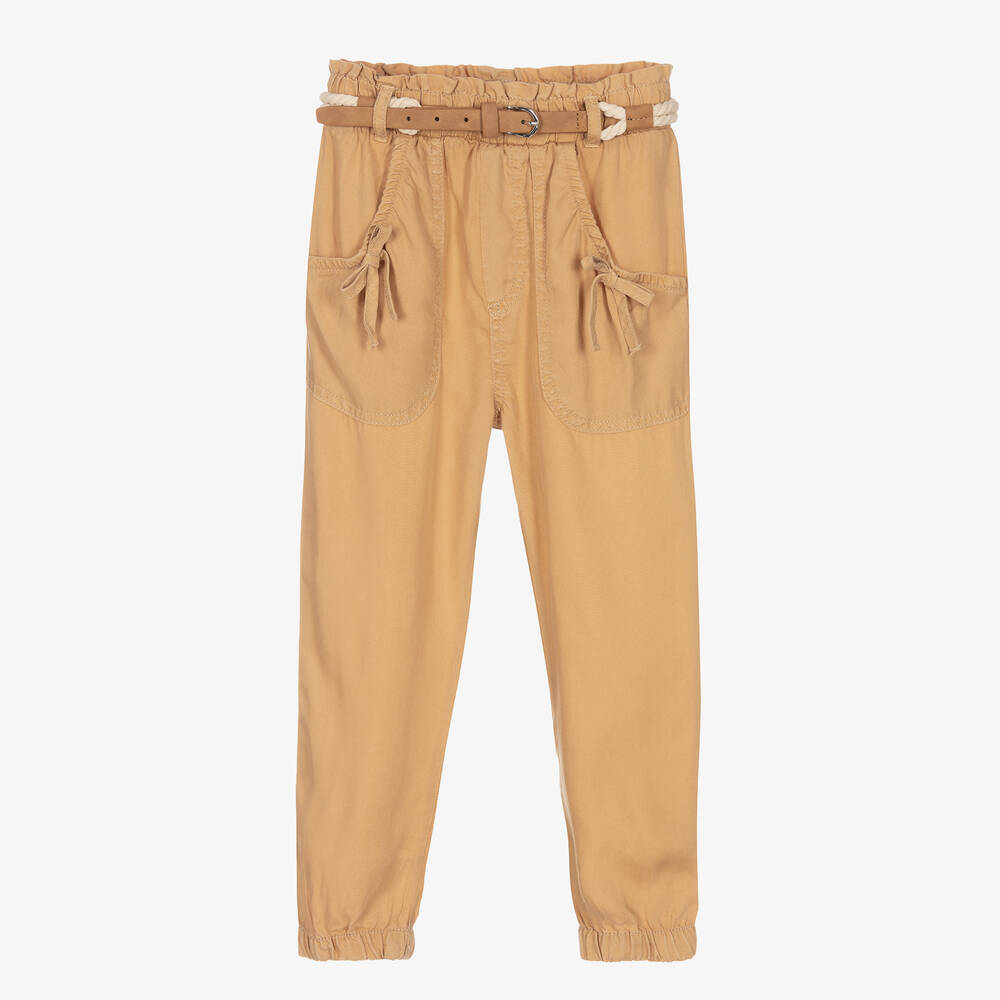 Mayoral - Girls Beige Twill Rope Belt Trousers | Childrensalon