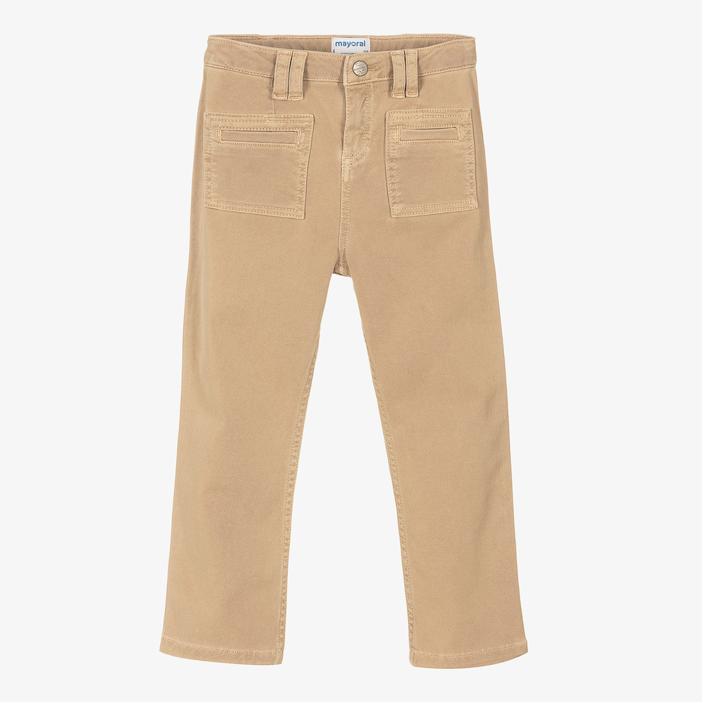 Mayoral-Girls Beige Twill Trousers | Childrensalon Outlet