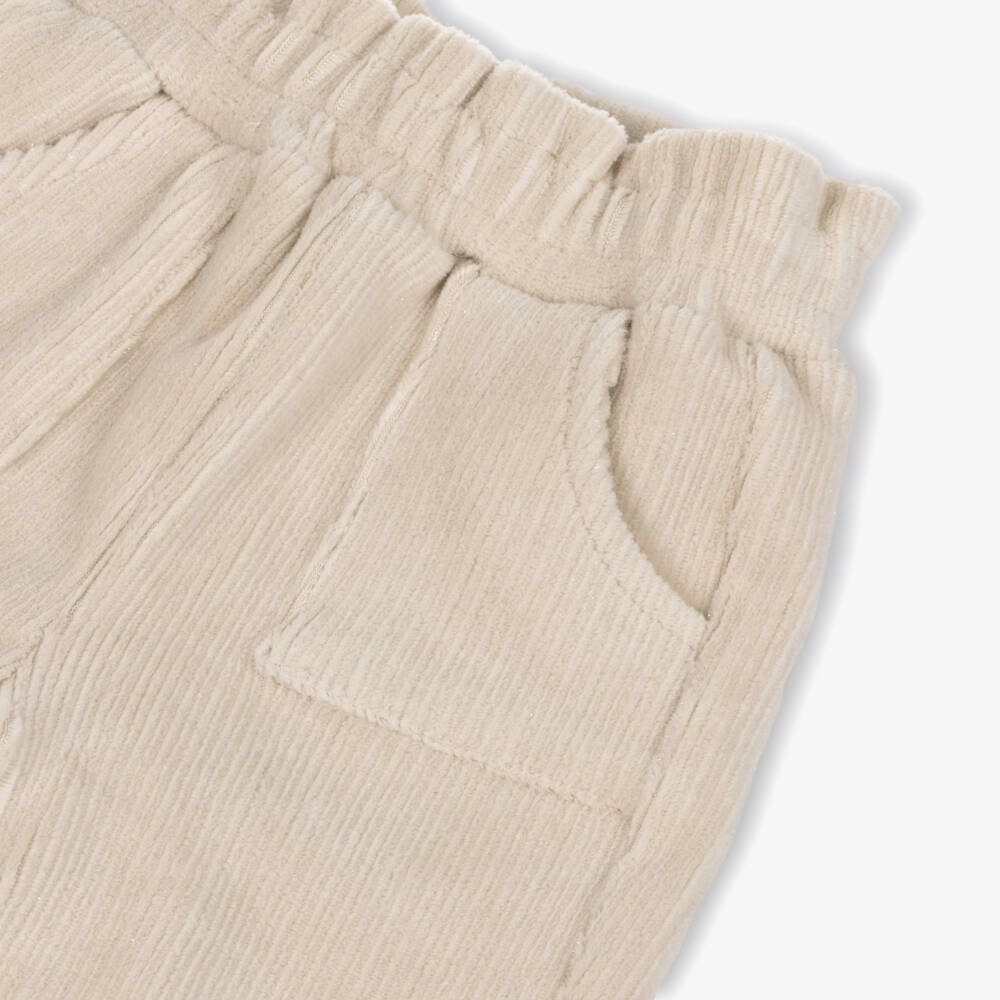 Mayoral-Girls Beige Velour Corduroy Wide Leg Trousers | Childrensalon Outlet
