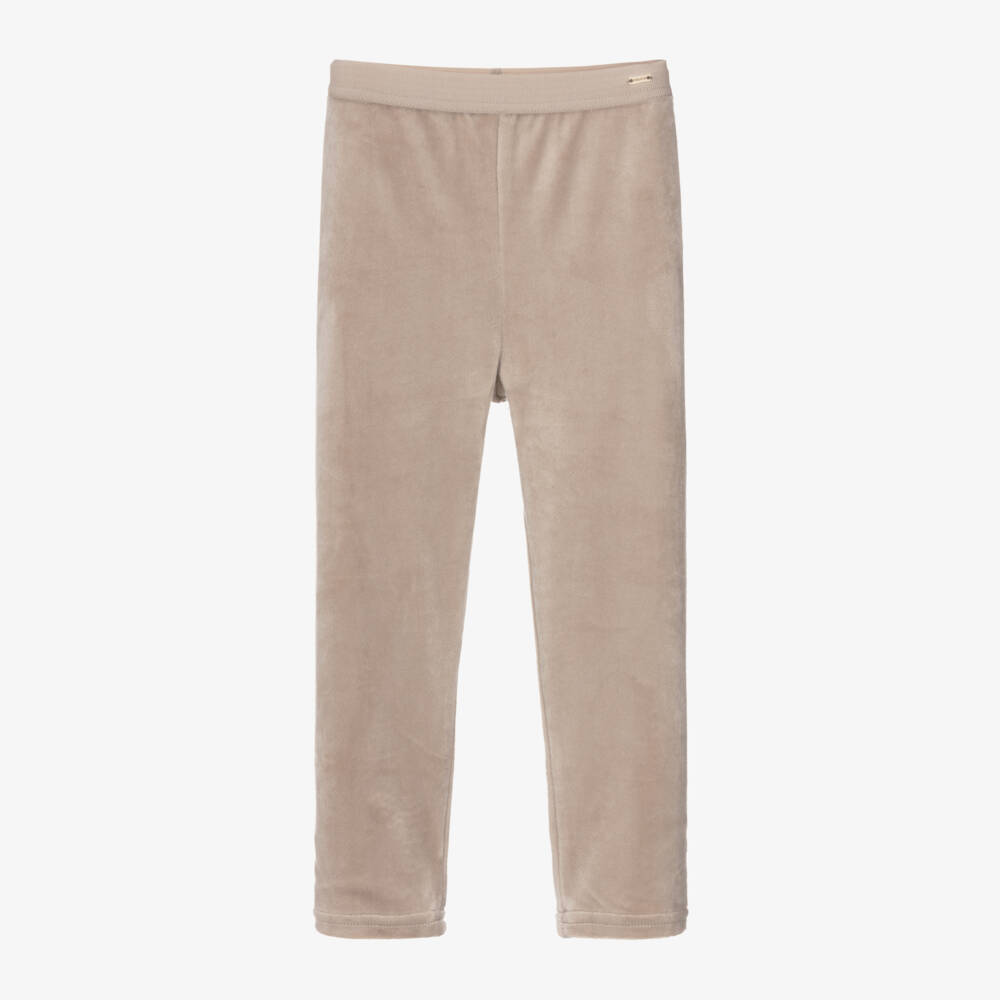 Mayoral-Girls Beige Velour Trousers | Childrensalon Outlet