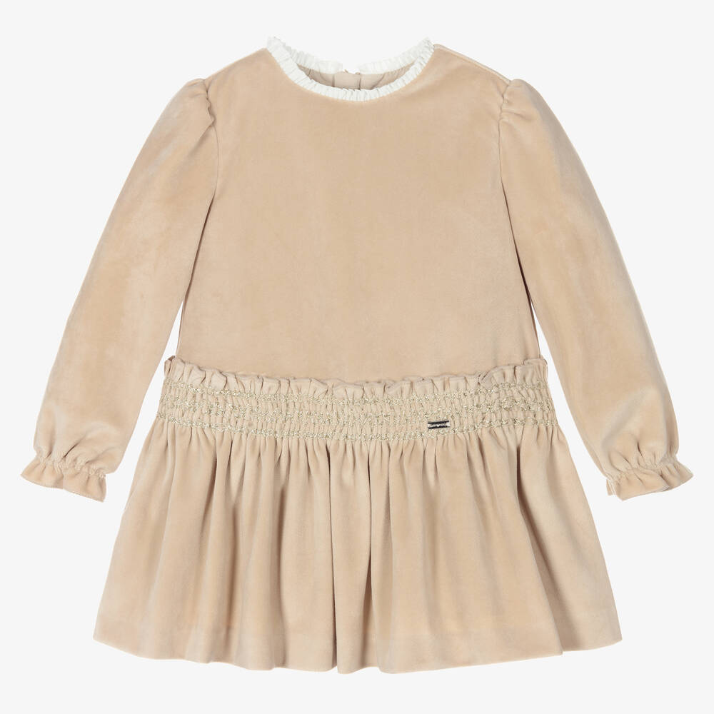 Mayoral - Robe beige en velours Fille | Childrensalon