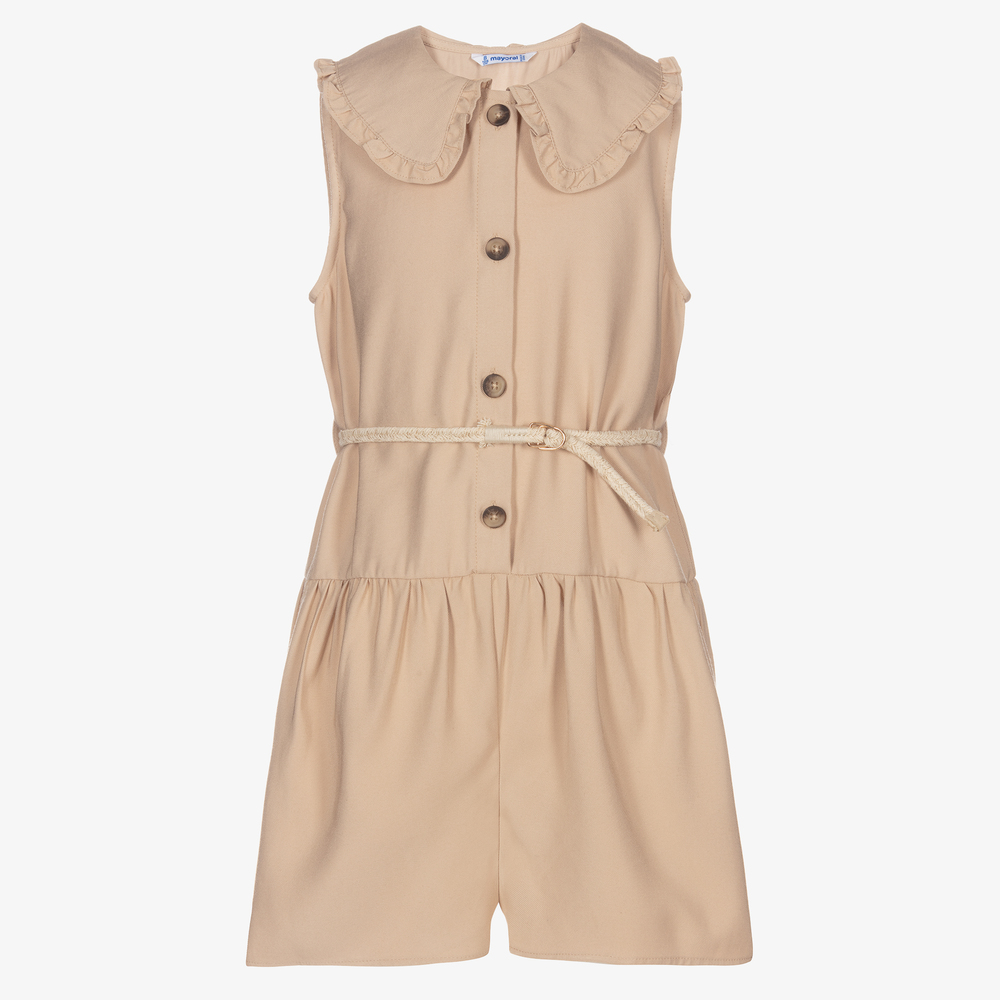 Mayoral - Girls Beige Viscose Playsuit | Childrensalon