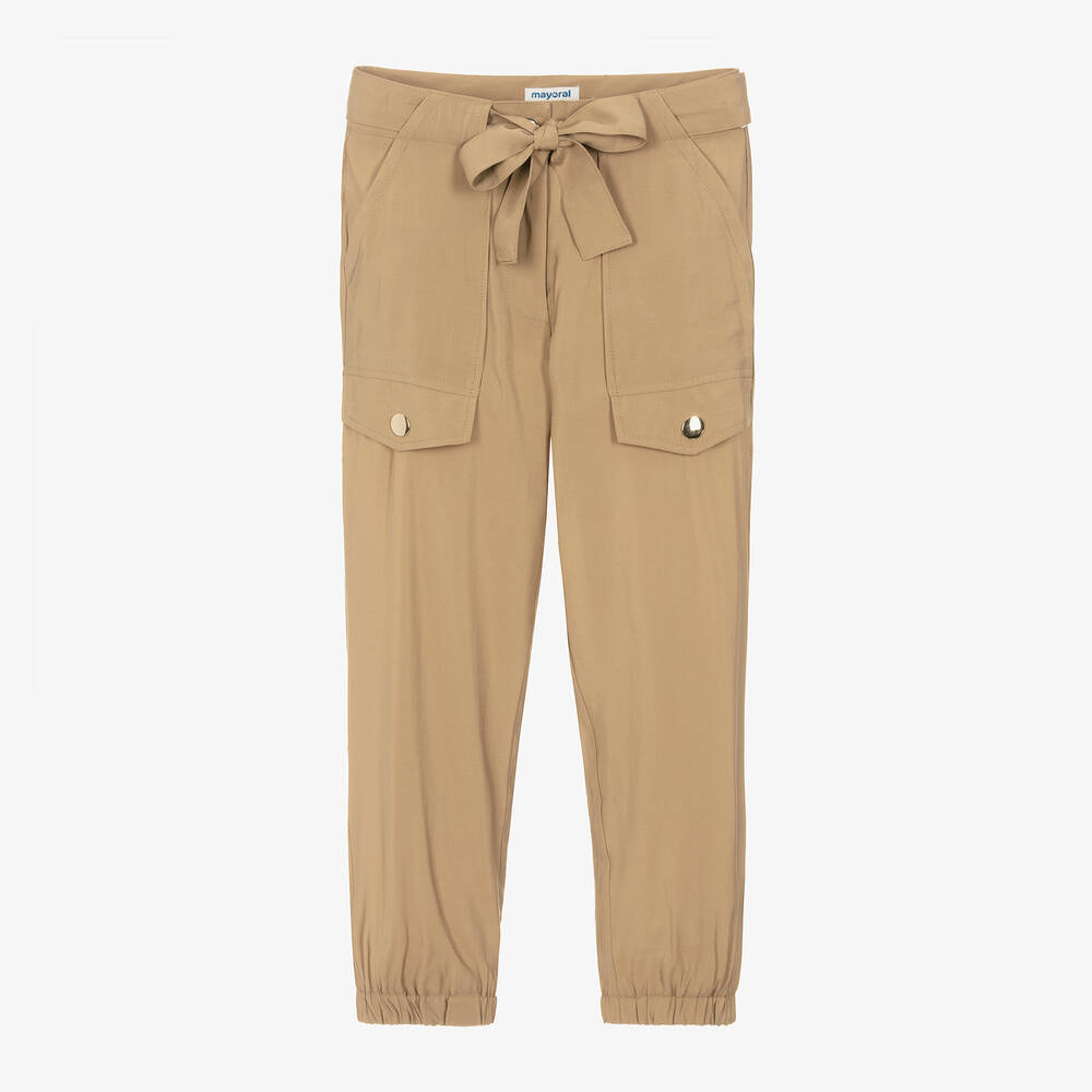 Mayoral-Girls Beige Viscose Trousers | Childrensalon Outlet