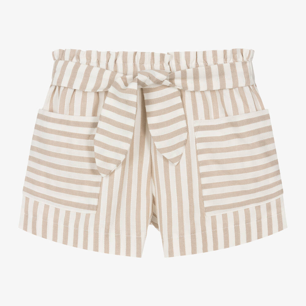 Mayoral-Girls Beige & White Striped Shorts | Childrensalon Outlet