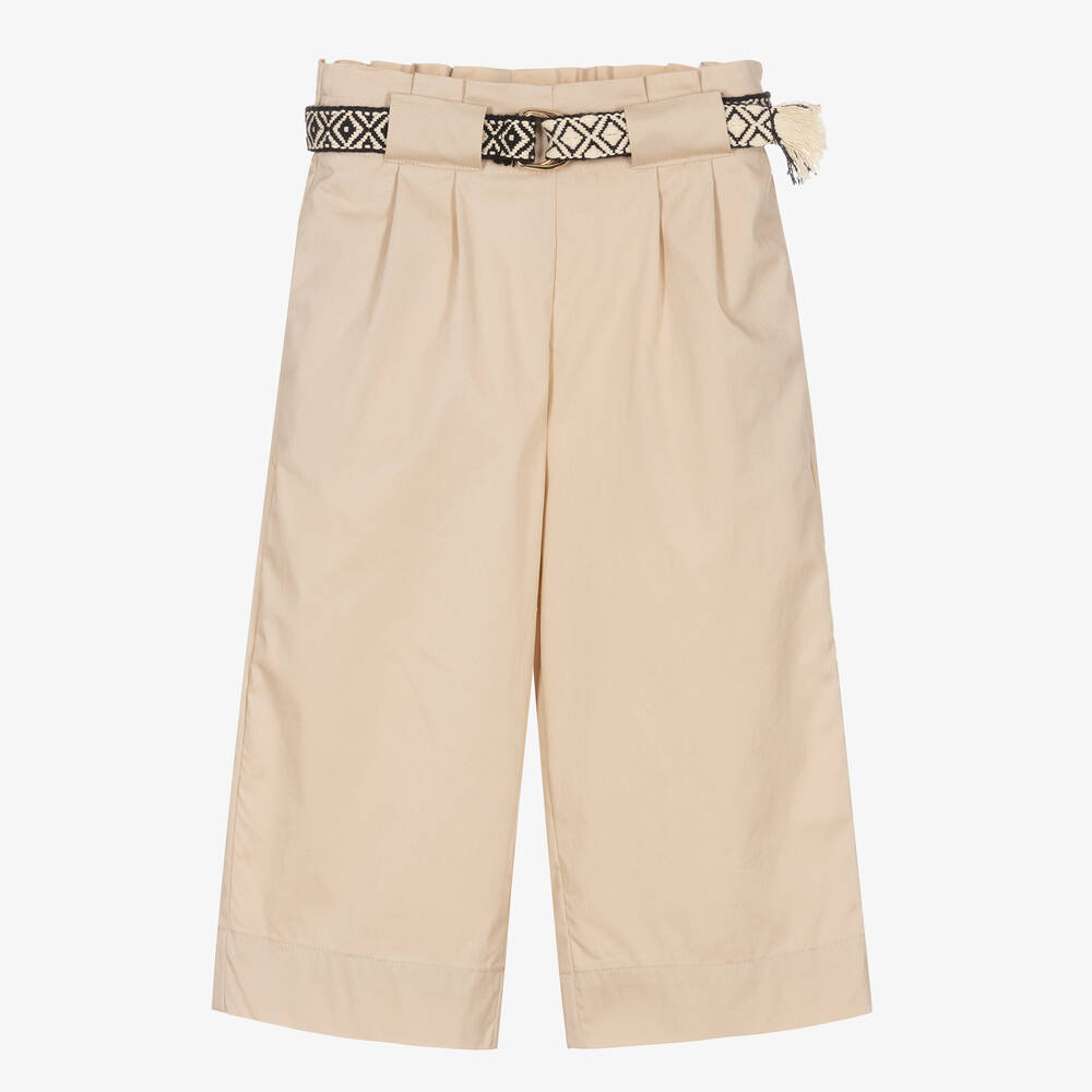 Mayoral-Girls Beige Wide Leg Trousers | Childrensalon Outlet