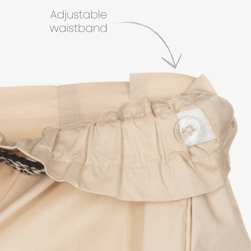 Mayoral-بنطلون بحزام مزيج قطن لون بيج للبنات | Childrensalon Outlet