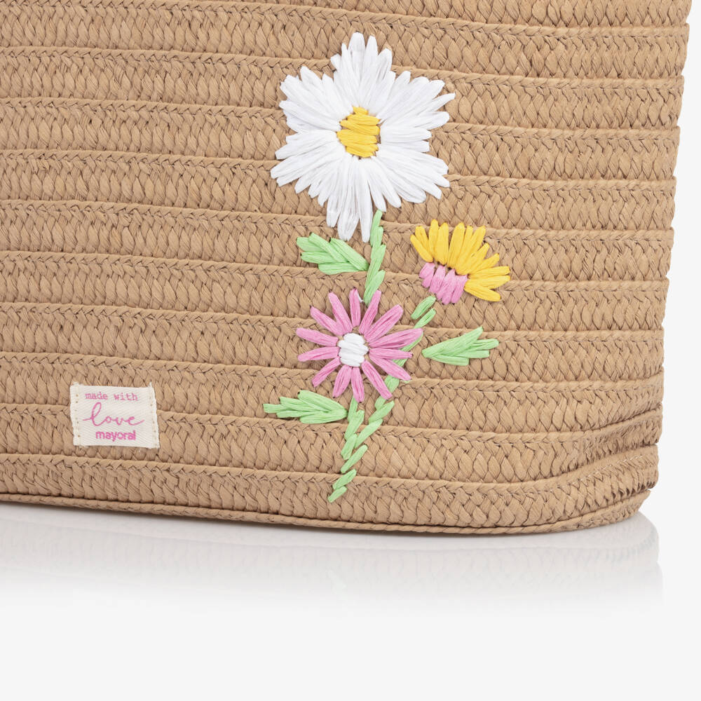 Mayoral Newborn-Girls Beige Woven Floral Tote | Childrensalon Outlet