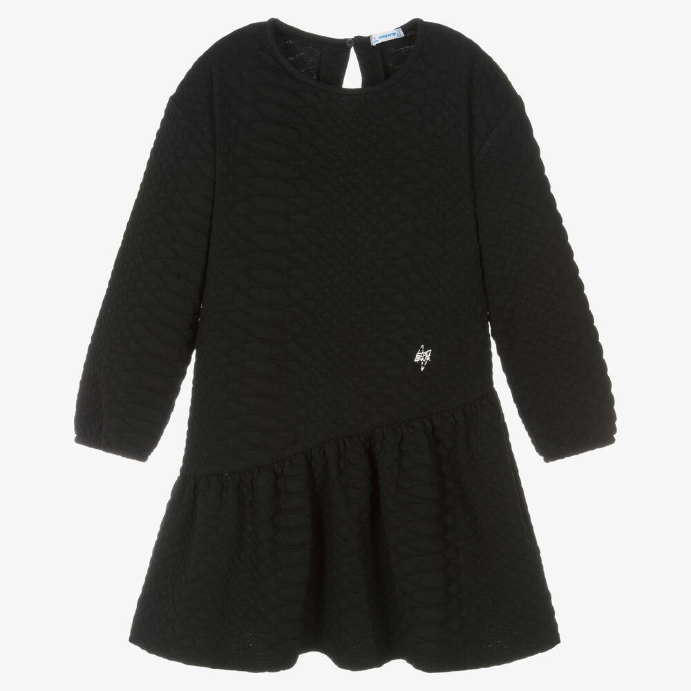 Mayoral - Girls Black Asymmetric Jersey Dress | Childrensalon