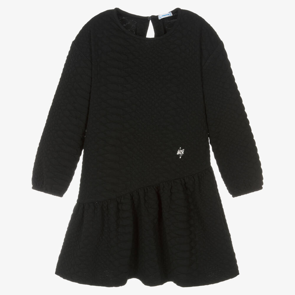 Mayoral - Robe noire asymétrique en jersey | Childrensalon