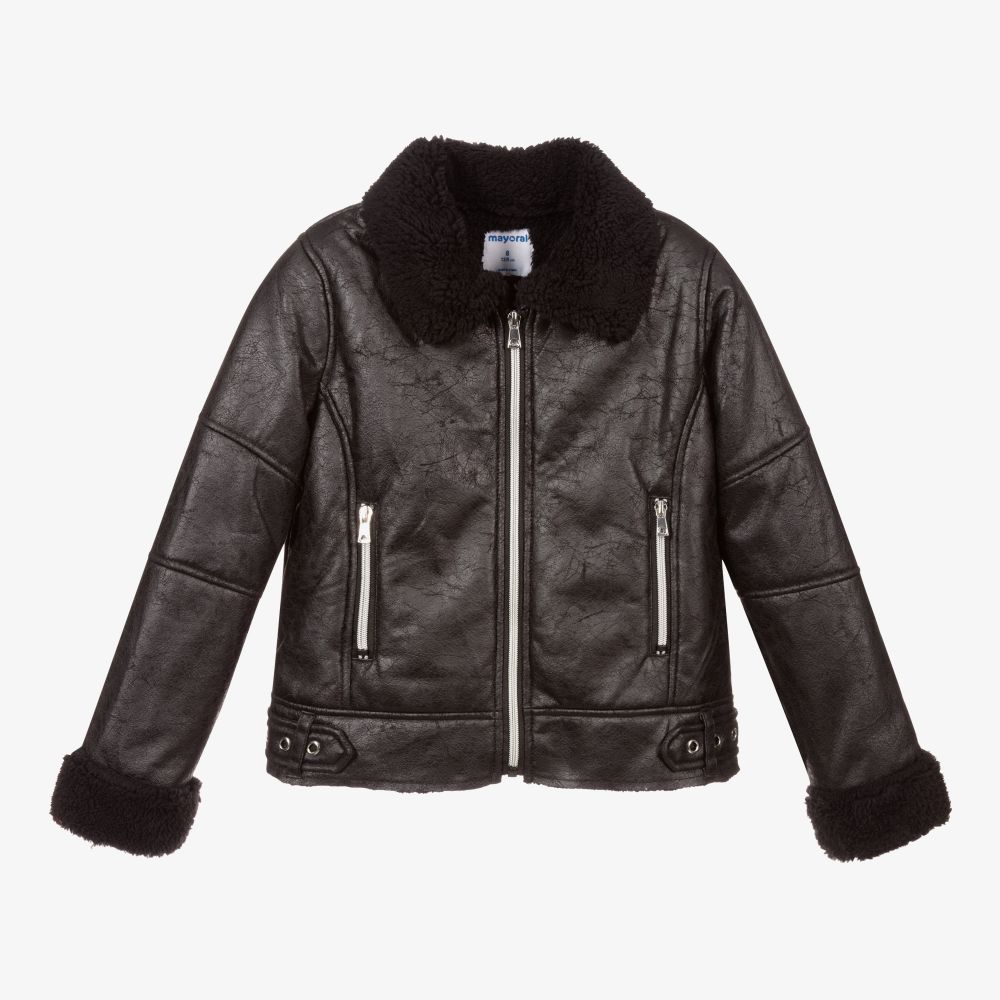 Mayoral - Girls Black Aviator Jacket  | Childrensalon