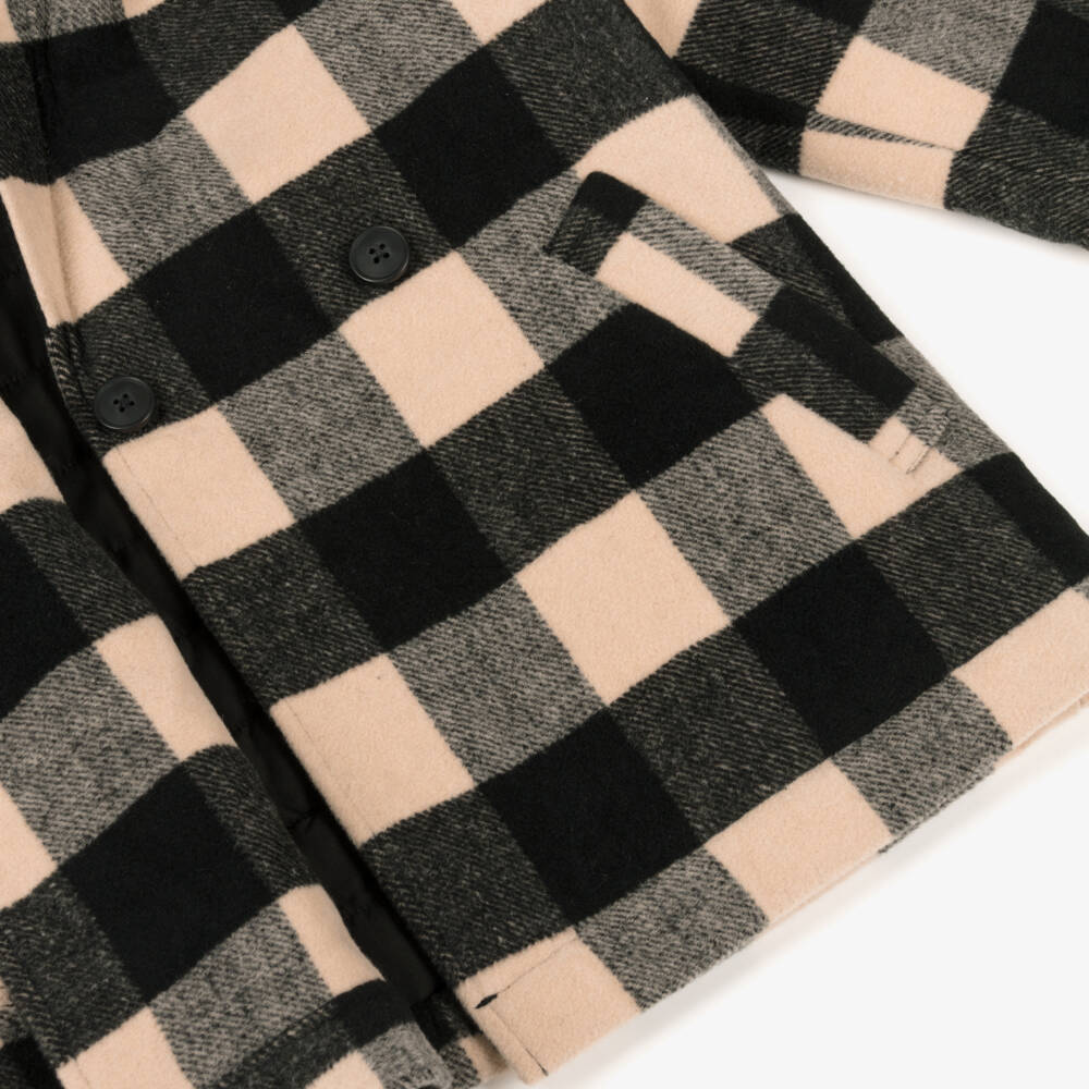 Mayoral-Girls Black & Beige Checked Coat | Childrensalon Outlet