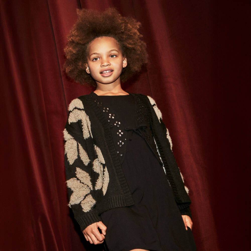 Mayoral-كارديغان محبوك للبنات باللون البيج والأسود | Childrensalon Outlet