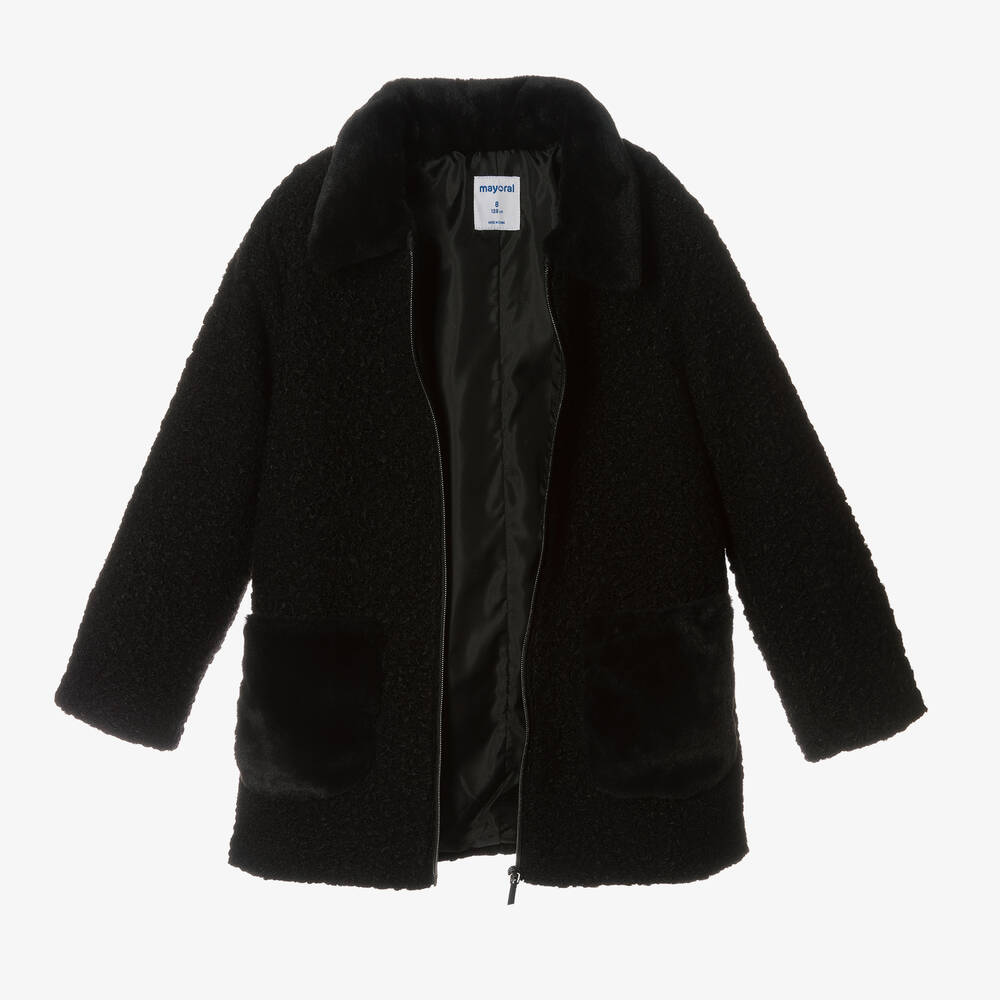 Ladies black boucle coat online