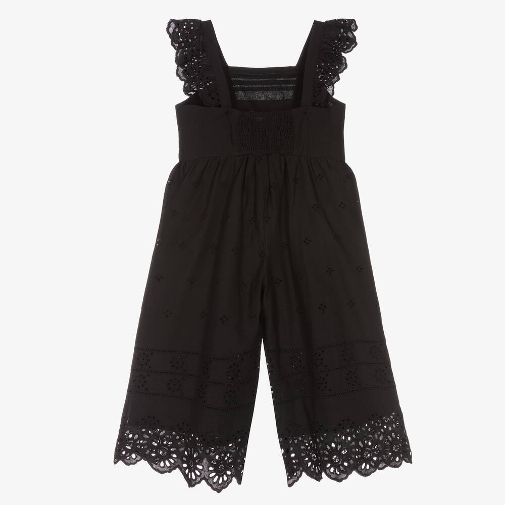 Mayoral-Girls Black Broderie Anglaise Jumpsuit | Childrensalon Outlet