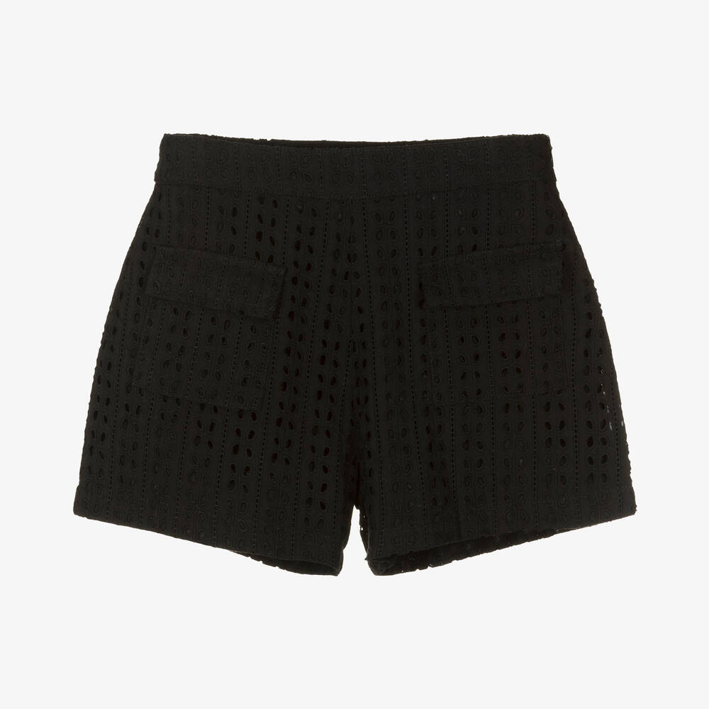 Mayoral - Girls Black Broderie Anglaise Shorts | Childrensalon Outlet