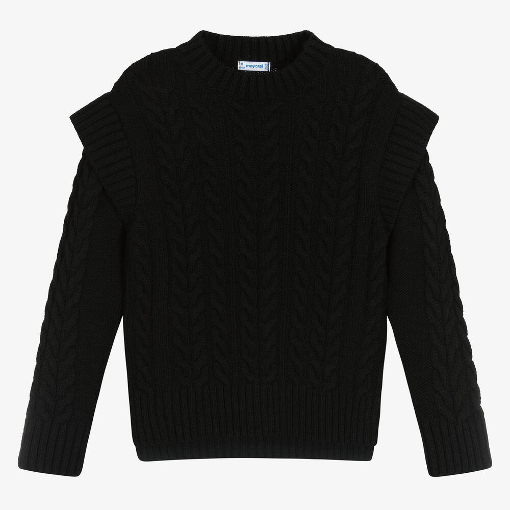 Mayoral - Черный свитер крупной вязки для девочек | Childrensalon