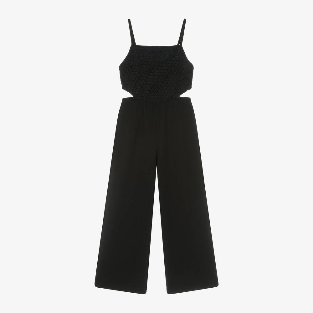 Girls Black Cotton Jersey Jumpsuit