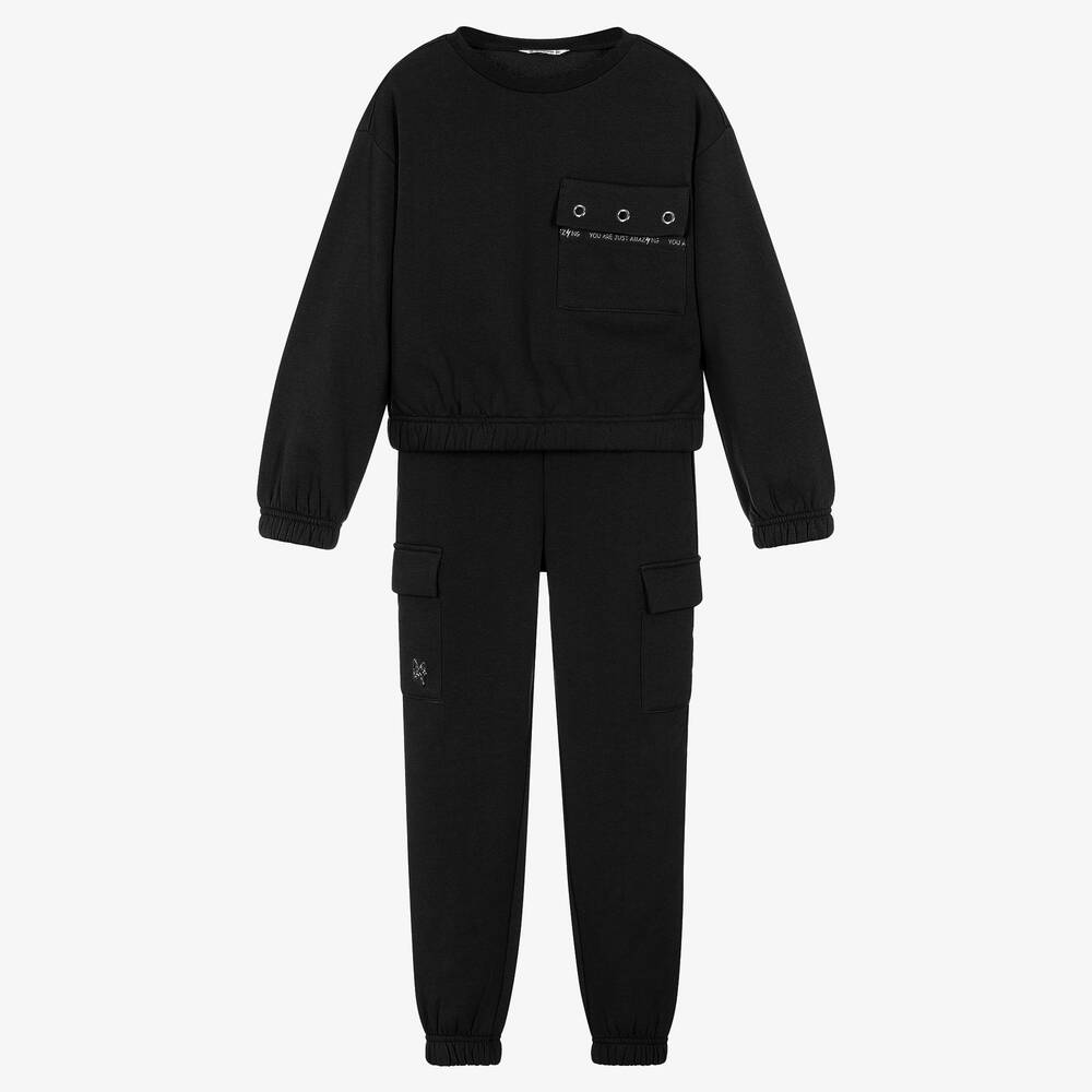 Mayoral - Girls Black Cotton Jersey Tracksuit | Childrensalon