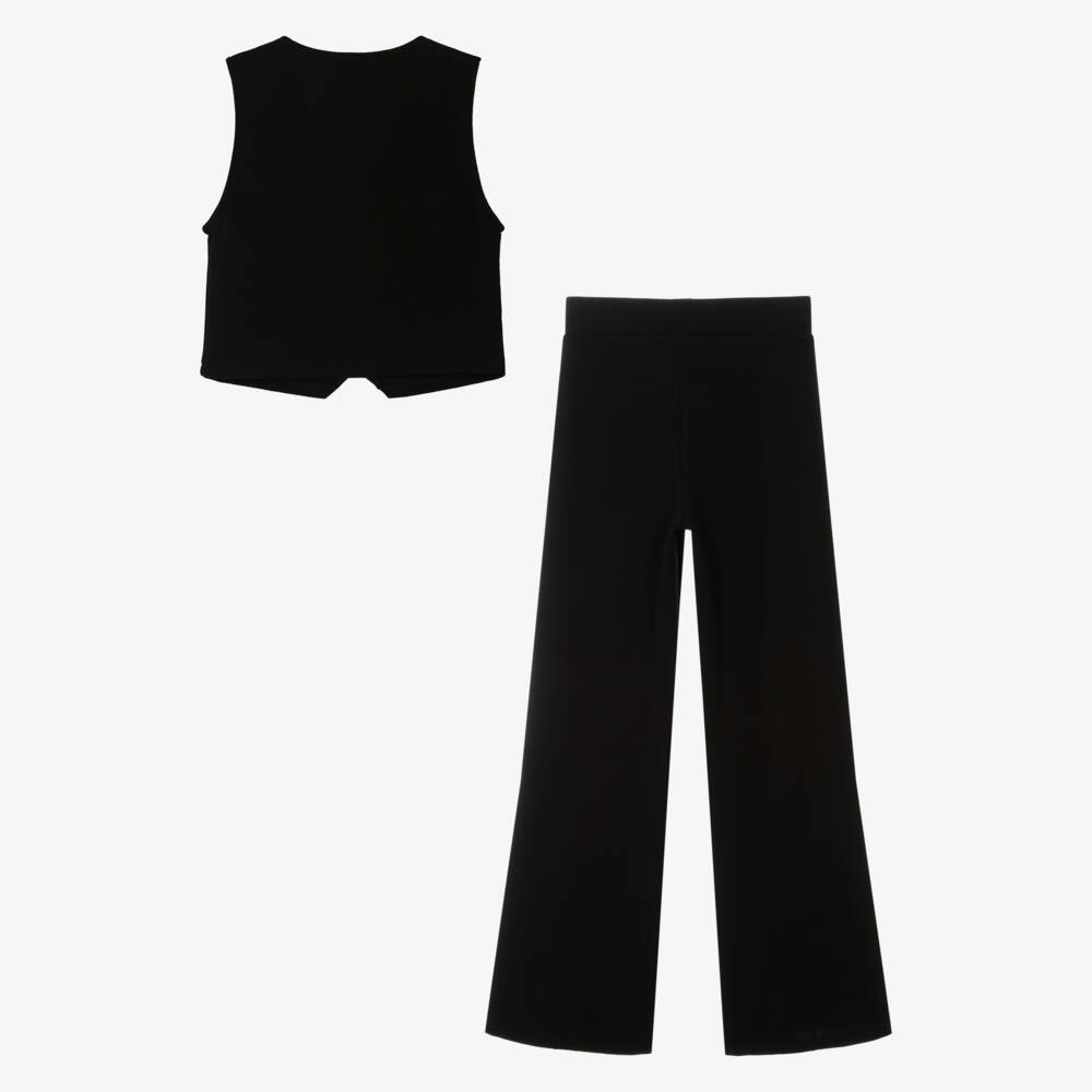 Mayoral-Girls Black Cotton Jersey Waistcoat & Trouser Set | Childrensalon Outlet