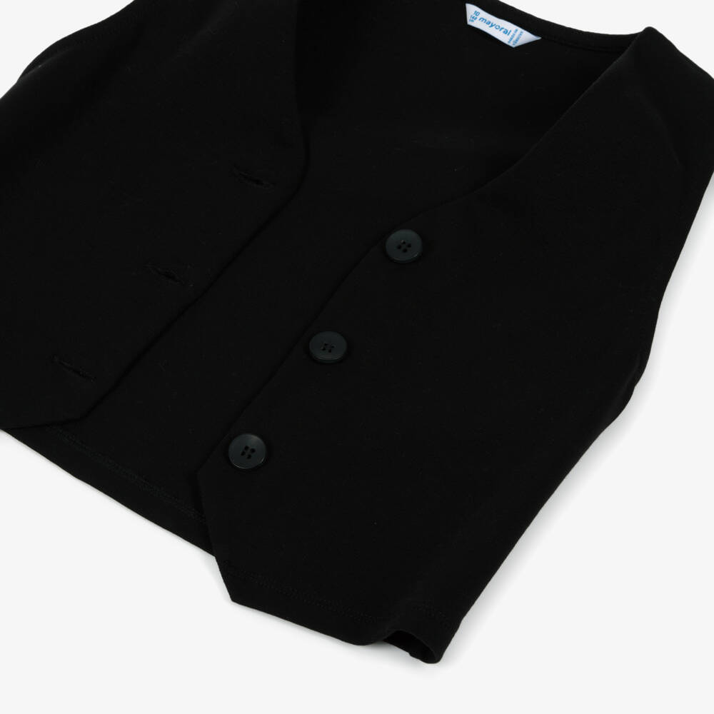 Mayoral-Girls Black Cotton Jersey Waistcoat & Trouser Set | Childrensalon Outlet