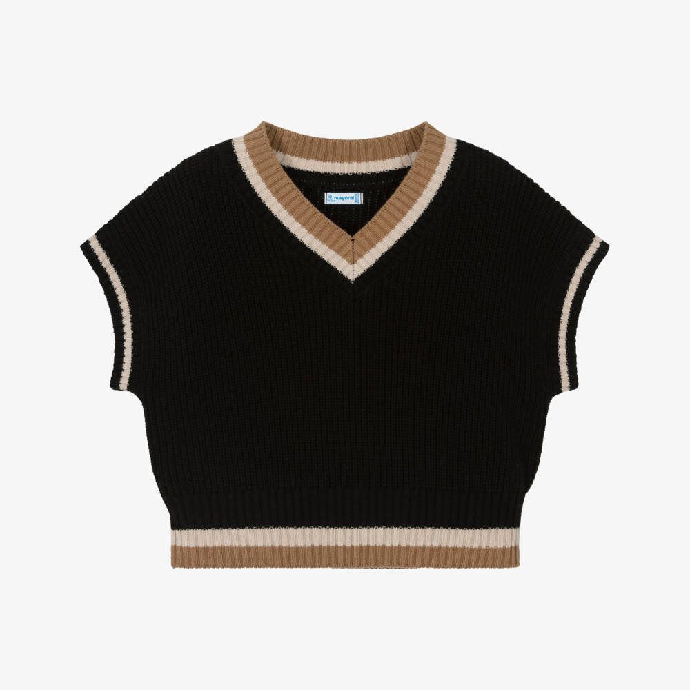 Mayoral-Girls Black Cotton Knit Slipover Top | Childrensalon Outlet