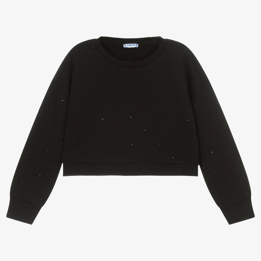 Mayoral - Girls Black Cotton Studded Sweatshirt | Childrensalon