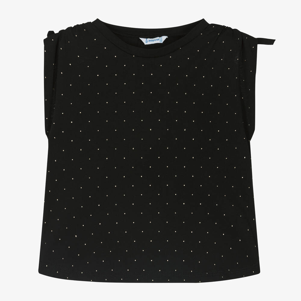 Mayoral-Girls Black Cotton Studded T-Shirt | Childrensalon Outlet