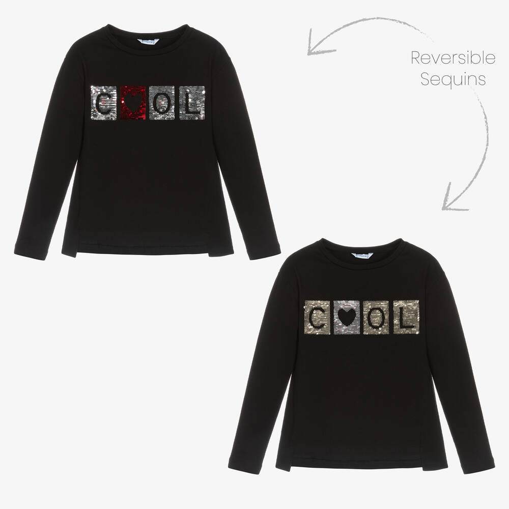 Mayoral - Girls Black Cotton Top | Childrensalon