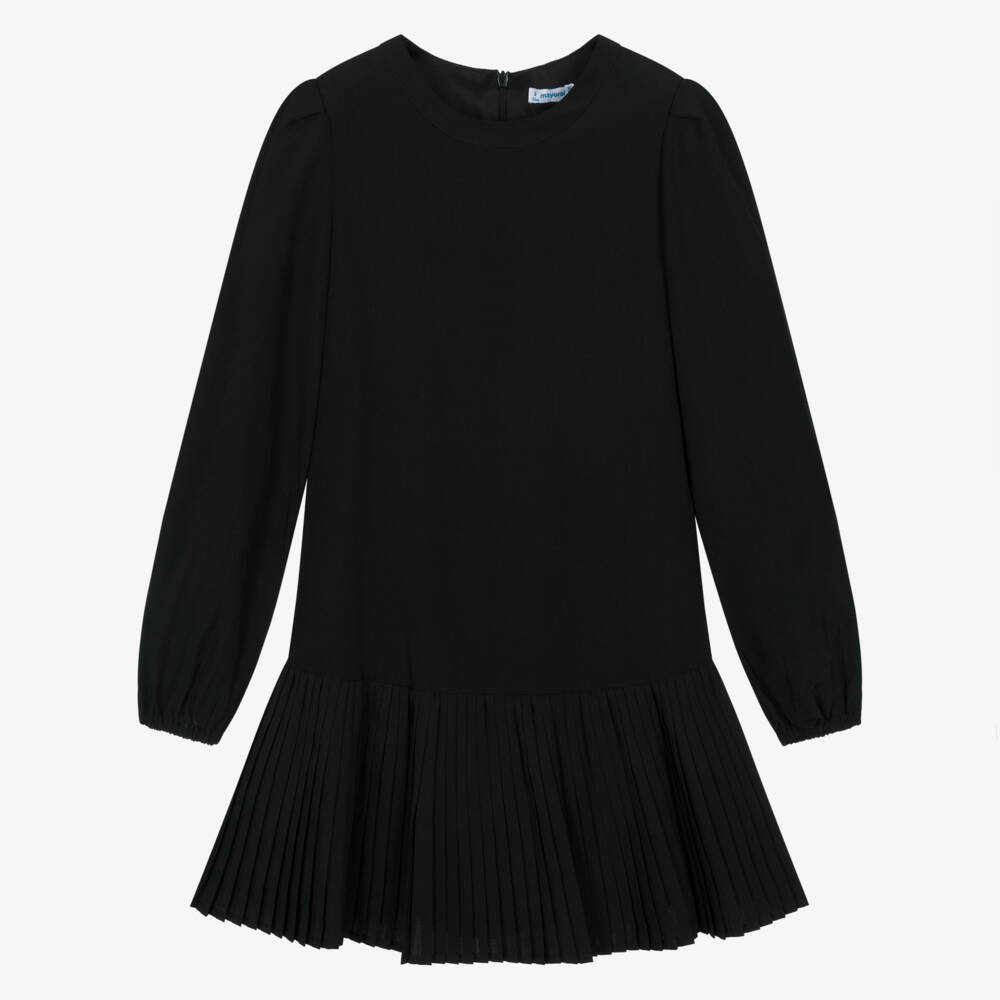 Mayoral-Girls Black Crêpe Dress with Pleated Skirt | Childrensalon Outlet