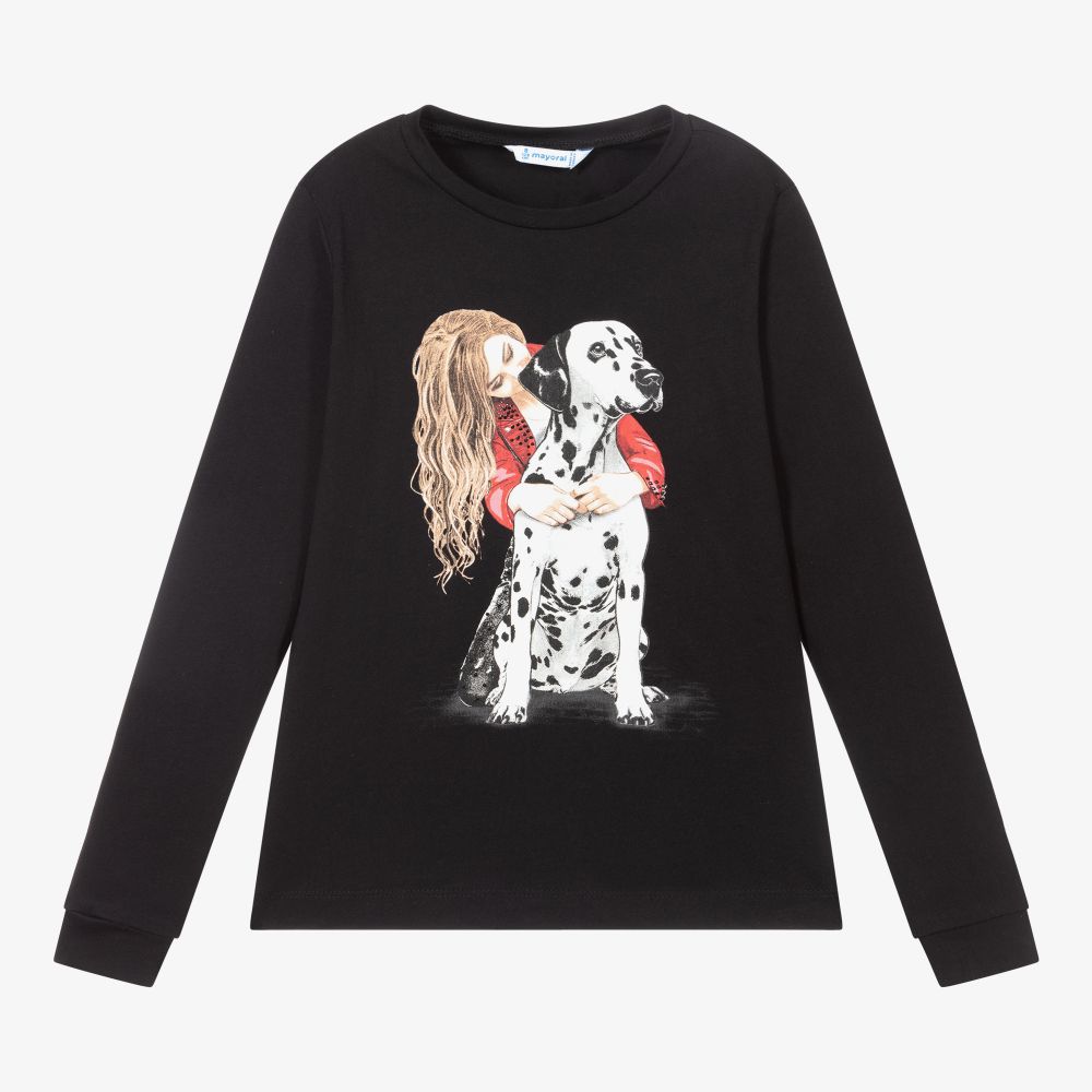 Mayoral-Girls Black Dalmatian Dog Top | Childrensalon Outlet