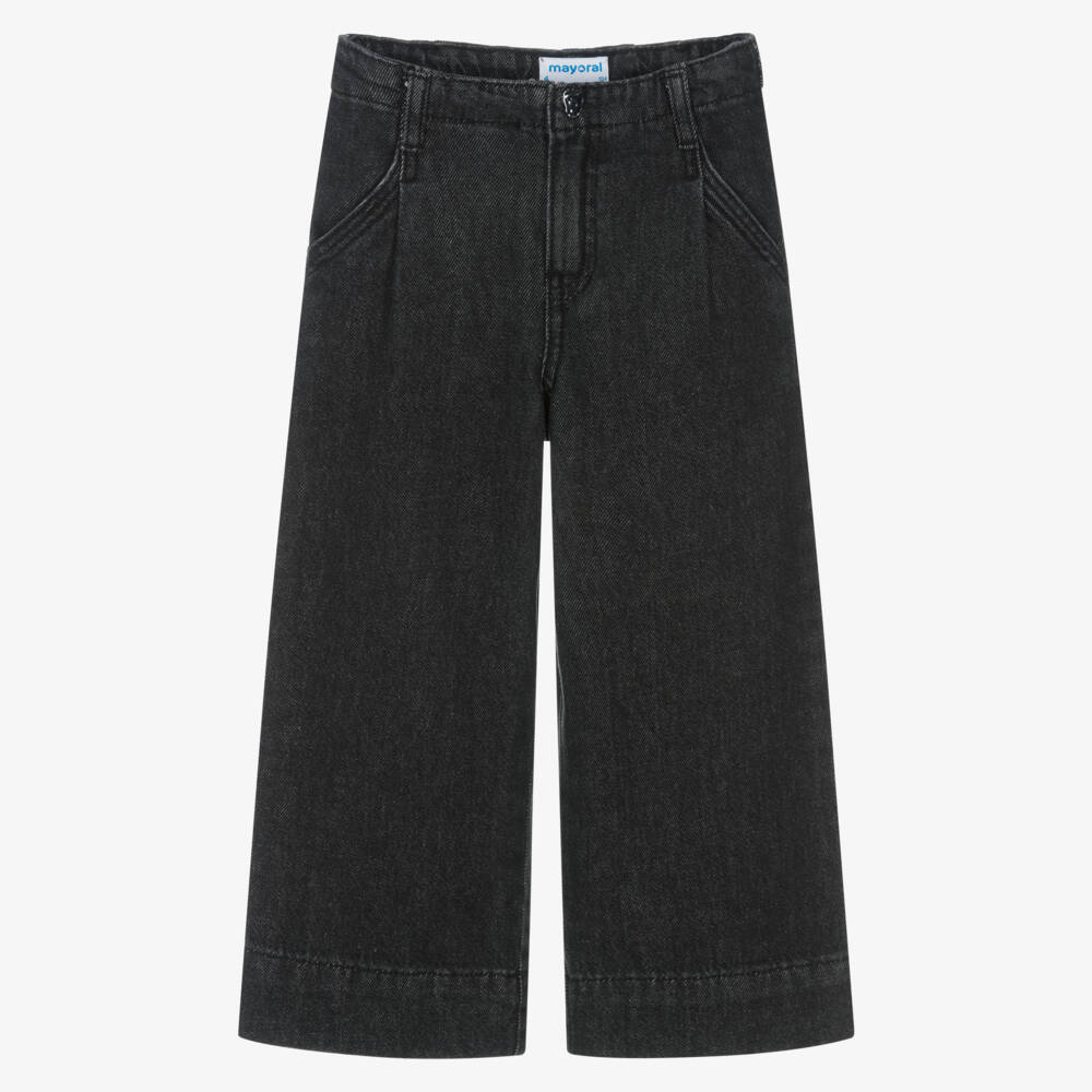 Mayoral-Girls Black Denim Wide-Leg Jeans | Childrensalon Outlet
