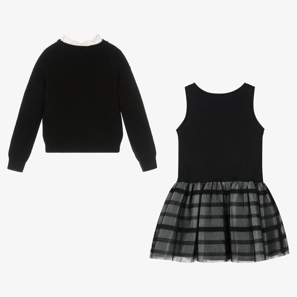 Mayoral-طقم فستان قطن جيرسي لون أسود | Childrensalon Outlet