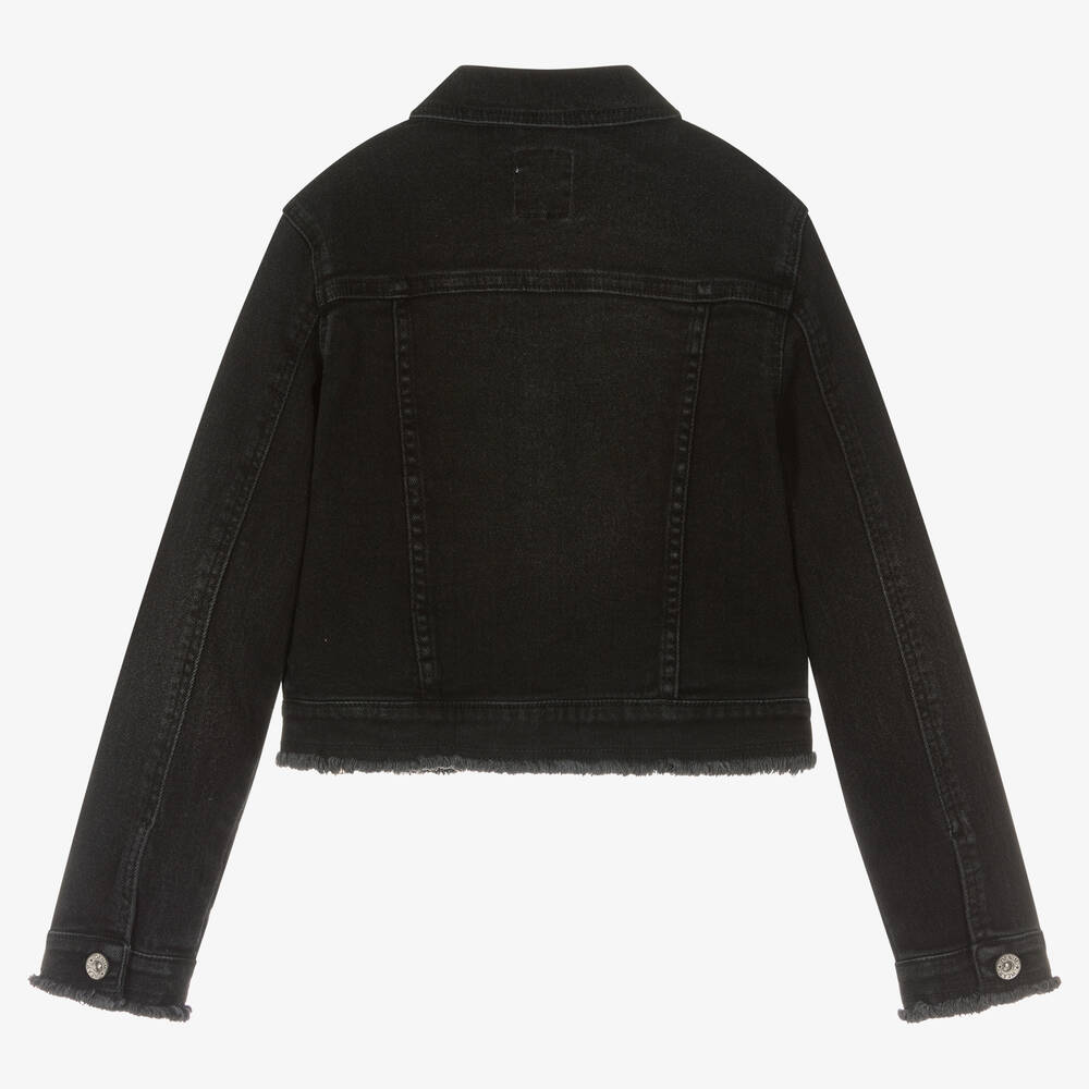 Mayoral Girls Black Embroidered Denim Jacket