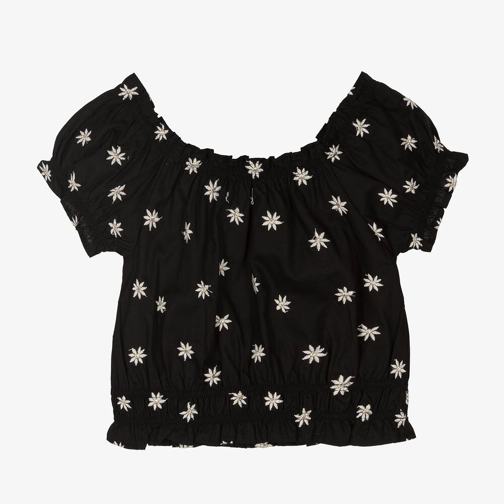 Mayoral-Girls Black Embroidered Floral Blouse | Childrensalon Outlet
